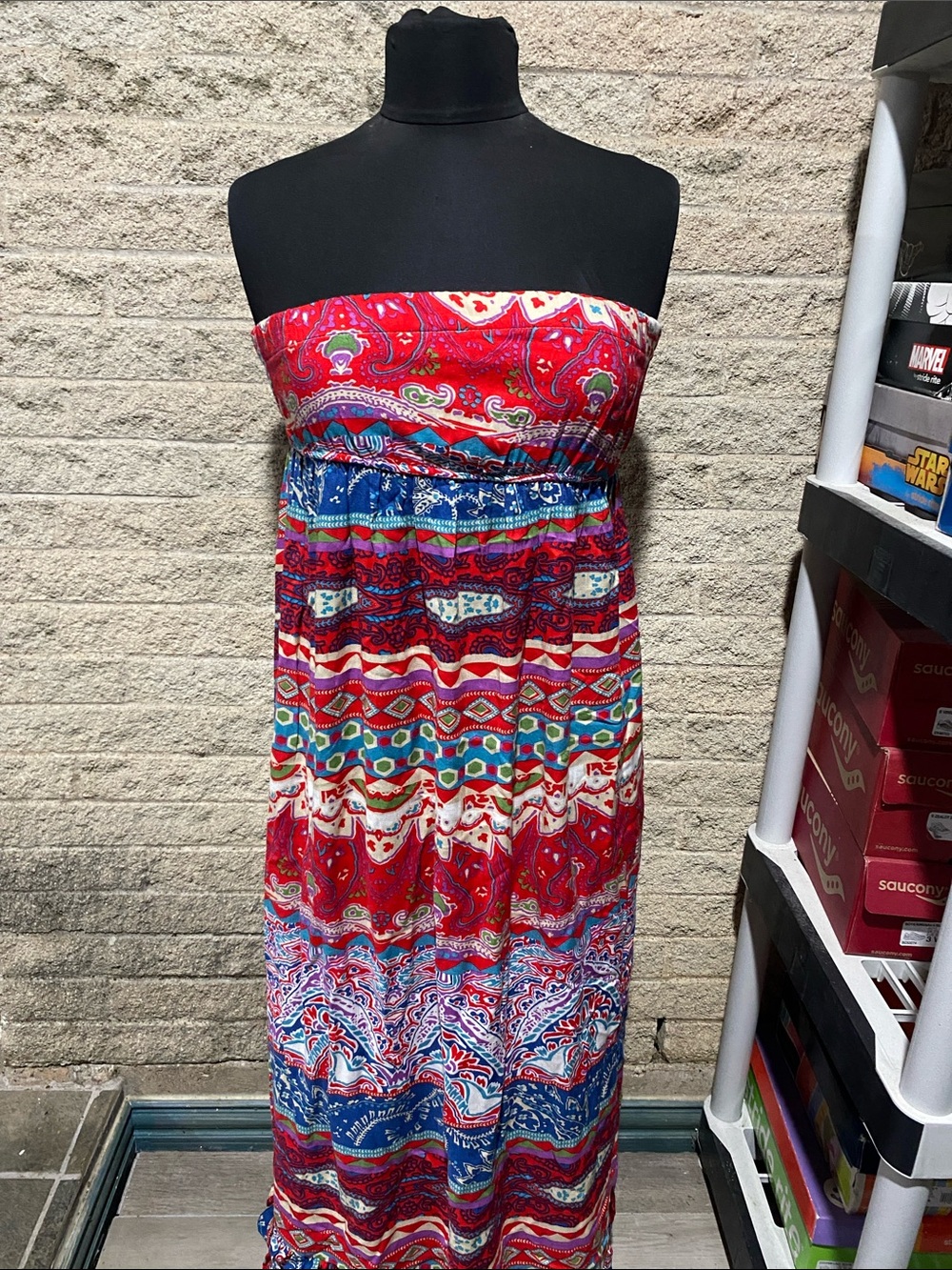 Bohemian Strapless Red Patterned Maxi Dress